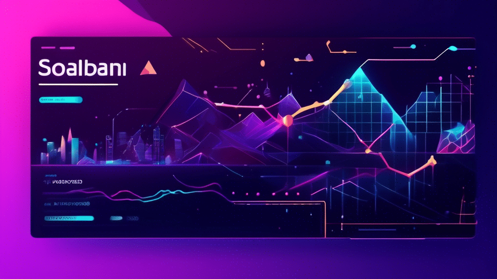 Create a futuristic digital art illustration depicting the Solana blockchain ecosystem with vibrant visuals. Highlight a rising TVL (Total Value Locked) graph approaching a yearly peak in the backgrou