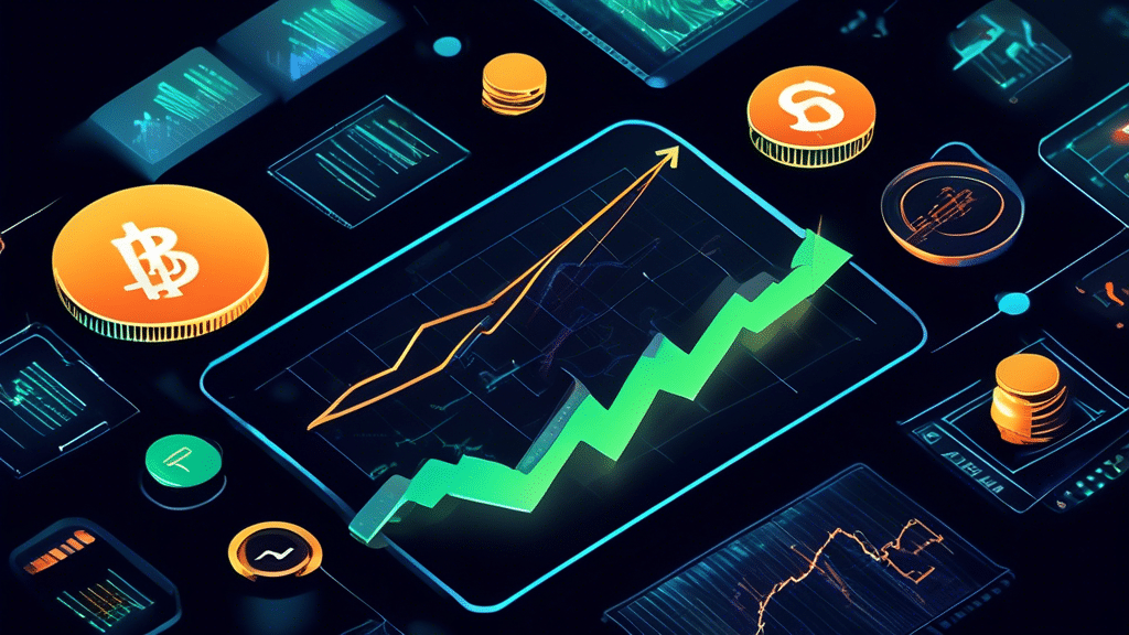 Create an image that visually represents a financial analysis scenario, featuring a digital chart with upward-trending graphs prominently displayed. Include three symbolic indicators or icons that sug